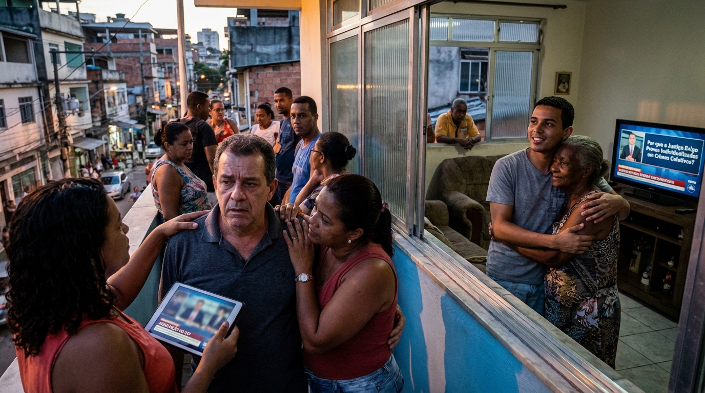 Dr. Oliveira, advogado criminal renomado, em escritório moderno e luxuoso com fundo azul gradiente - Absolvição no STF: Por que a Justiça Exige Provas Individualizadas em Crimes Coletivos?