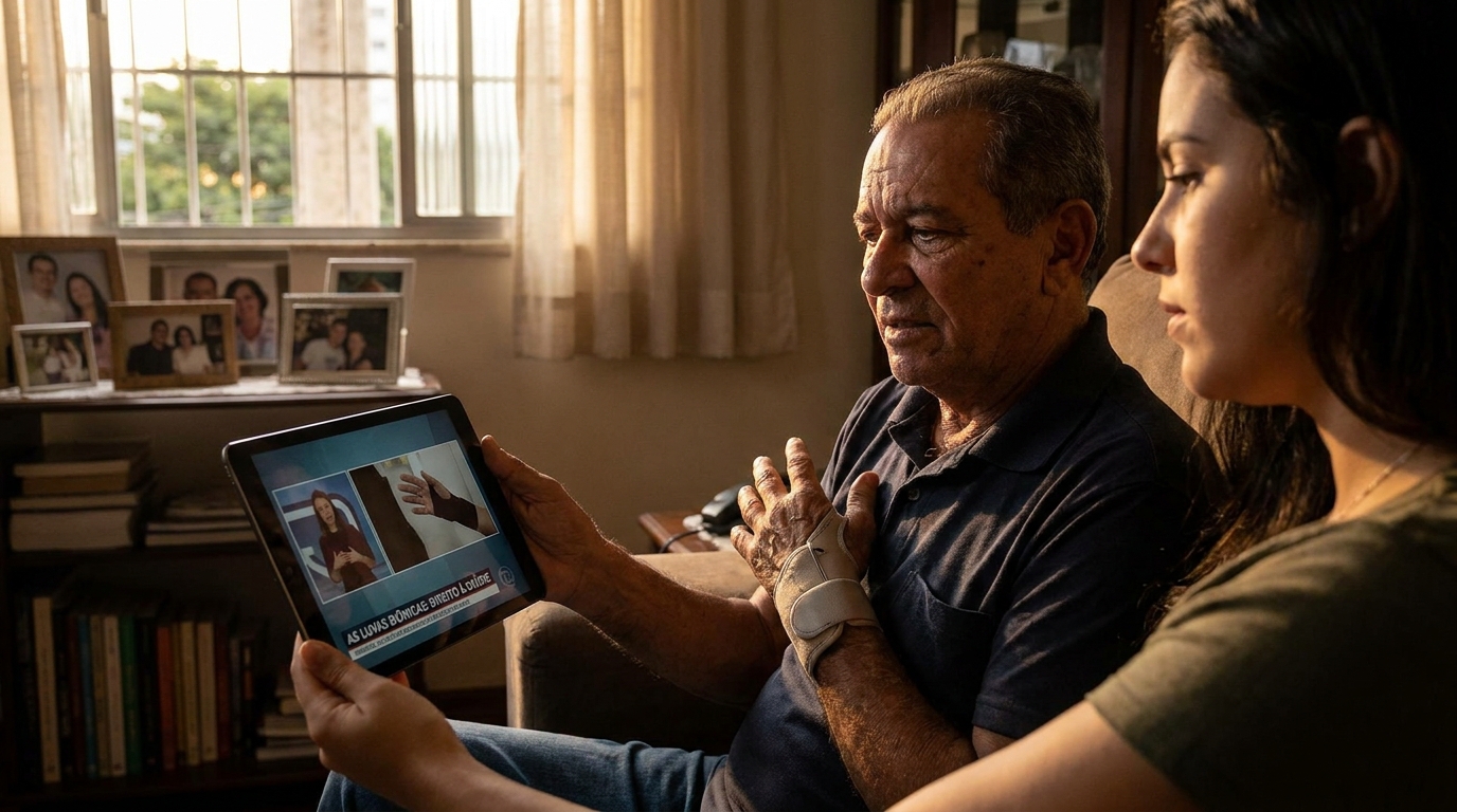 Dr. Oliveira, advogado criminal renomado, em escritório moderno e luxuoso com fundo azul gradiente - As Luvas Biônicas do Maestro João Carlos Martins: O Que a Lei Diz Sobre a Cobertura de Órteses e Próteses?