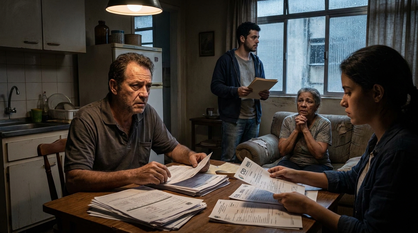 Dr. Oliveira, advogado criminal renomado, em escritório moderno e luxuoso com fundo azul gradiente - Atestados, CID e INSS: Os Riscos Criminais e Empresariais por Trás da Perícia Médica