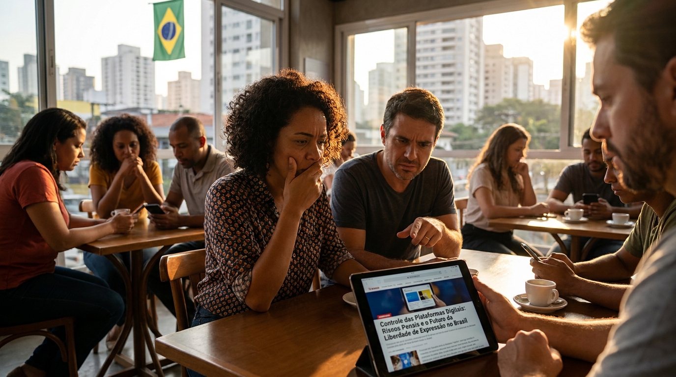 Dr. Oliveira, advogado criminal renomado, em escritório moderno e luxuoso com fundo azul gradiente - Controle das Plataformas Digitais: Riscos Penais e o Futuro da Liberdade de Expressão no Brasil