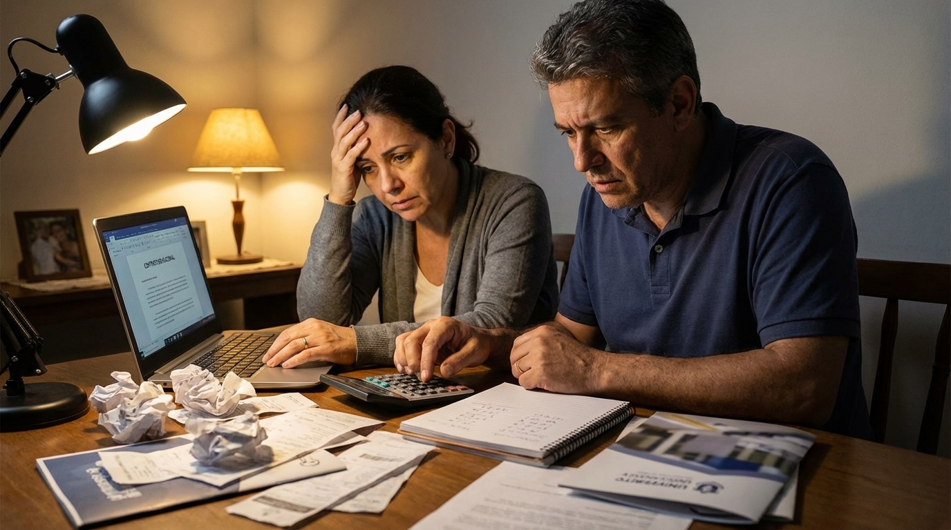 Pais brasileiros preocupados calculando prejuízos financeiros com indenização faculdade não reconhecida