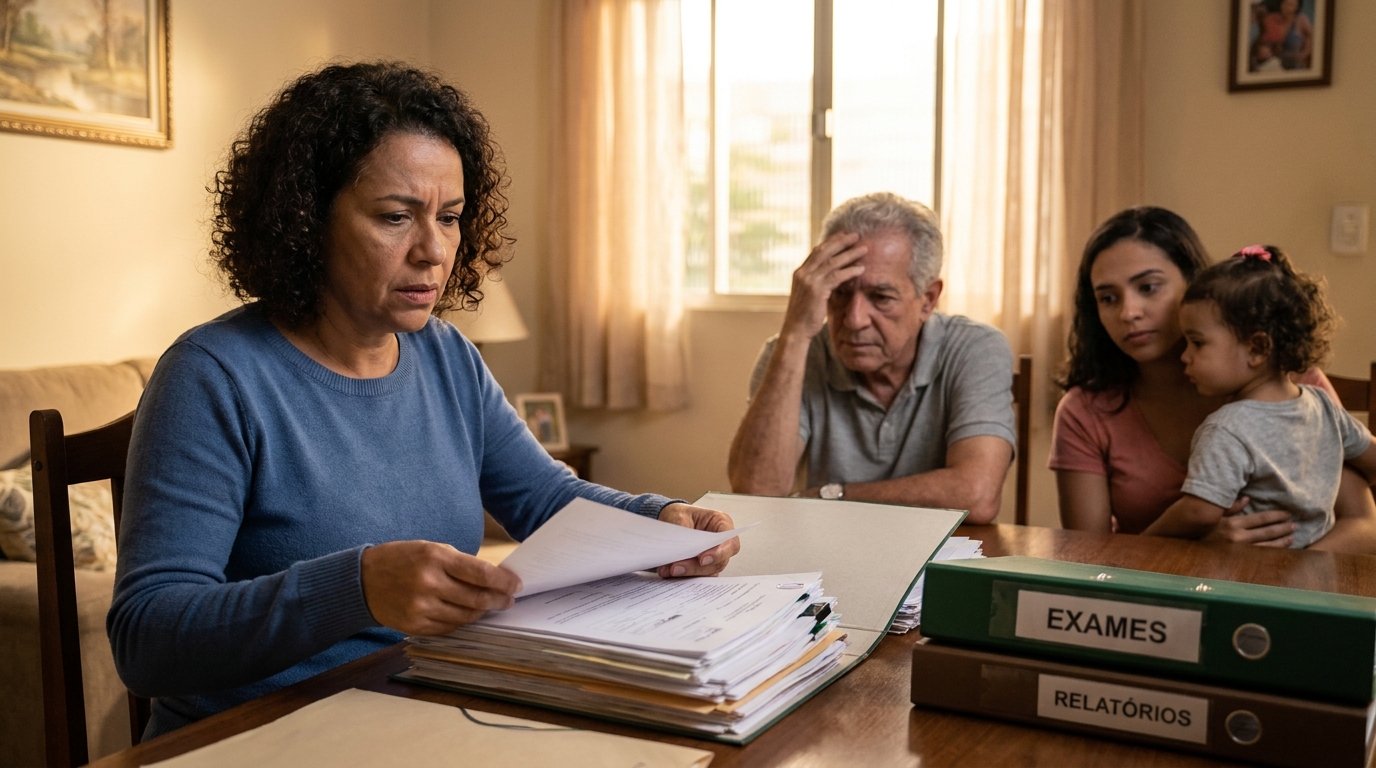 Dr. Oliveira, advogado criminal renomado, em escritório moderno e luxuoso com fundo azul gradiente - Dossiê Médico Impecável: Como Organizar seus Documentos para Vencer no INSS, SUS e Planos de Saúde