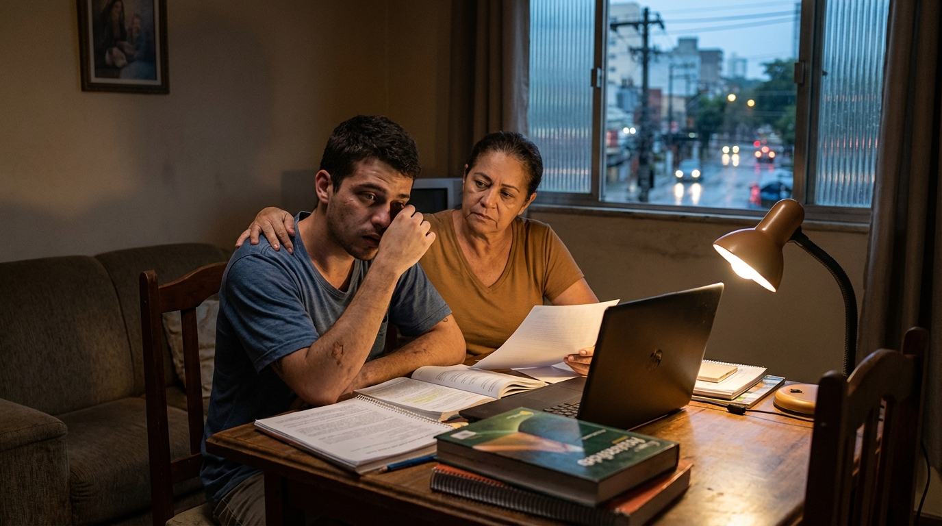 Dr. Oliveira, advogado criminal renomado, em escritório moderno e luxuoso com fundo azul gradiente - Escala 6x1 e a Faculdade: O estudante trabalhador pode ser jubilado por faltas?
