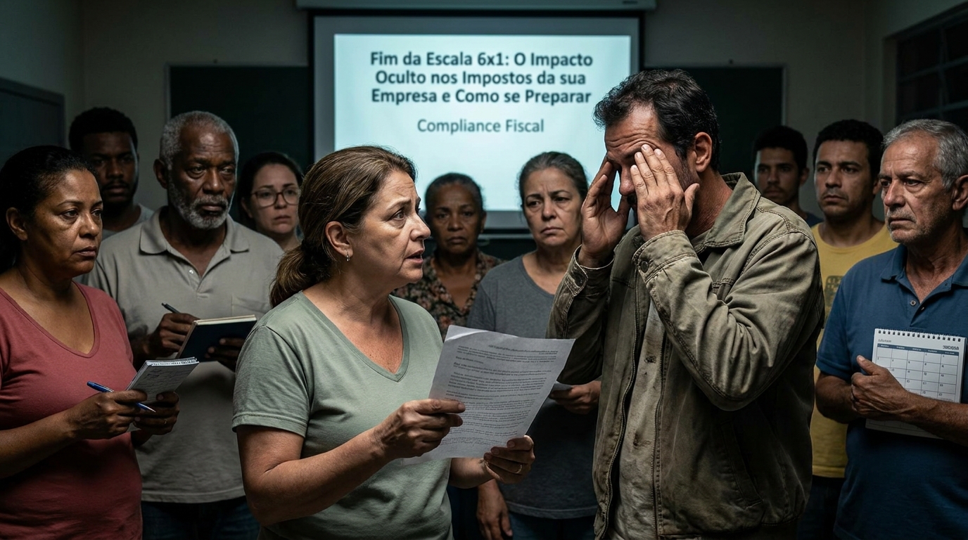 Dr. Oliveira, advogado criminal renomado, em escritório moderno e luxuoso com fundo azul gradiente - Fim da Escala 6x1: O Impacto Oculto nos Impostos da sua Empresa e Como se Preparar