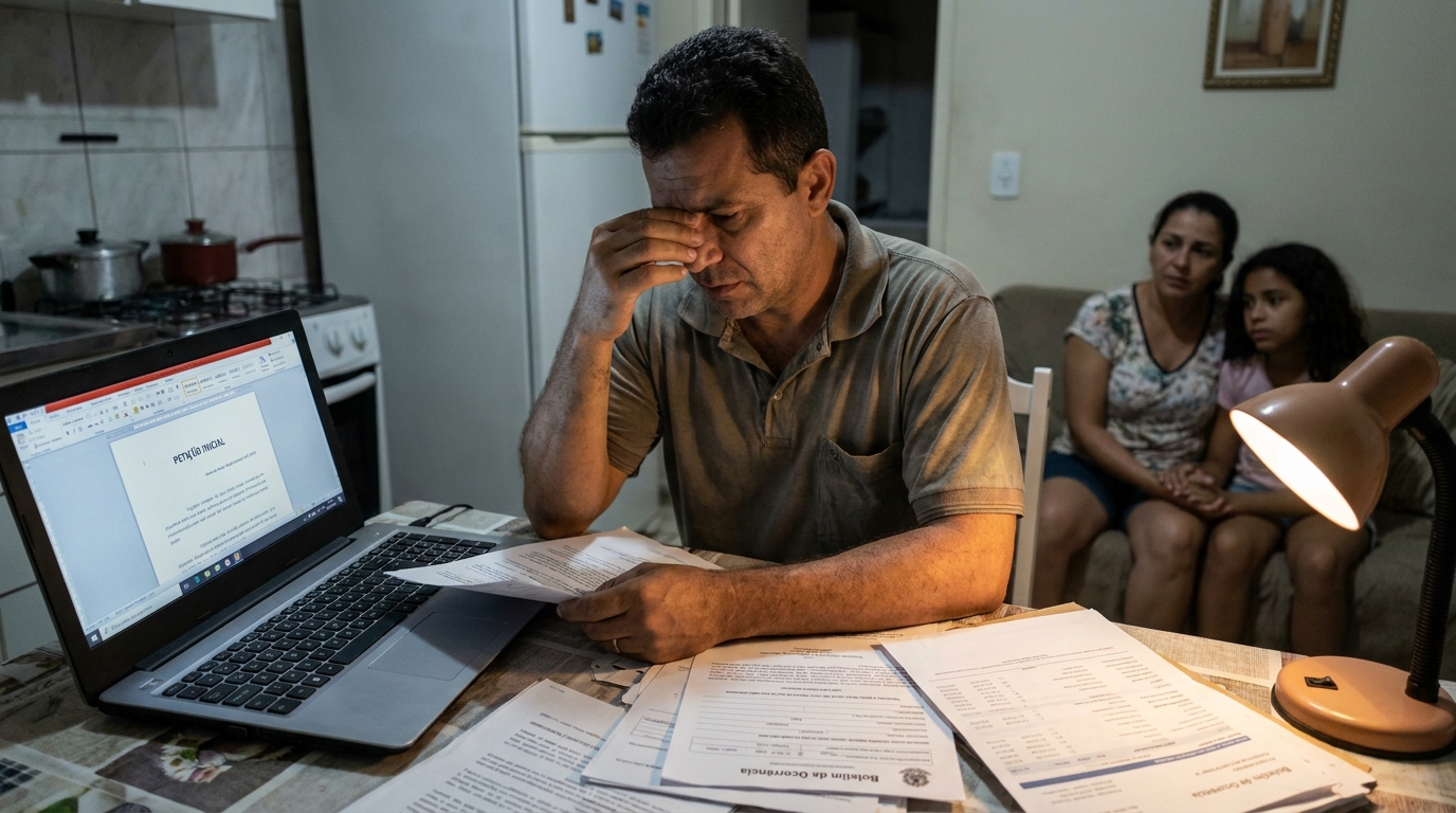 Advogado redigindo petição inicial em notebook para processar universidade por vazamento de dados e fraude no pix