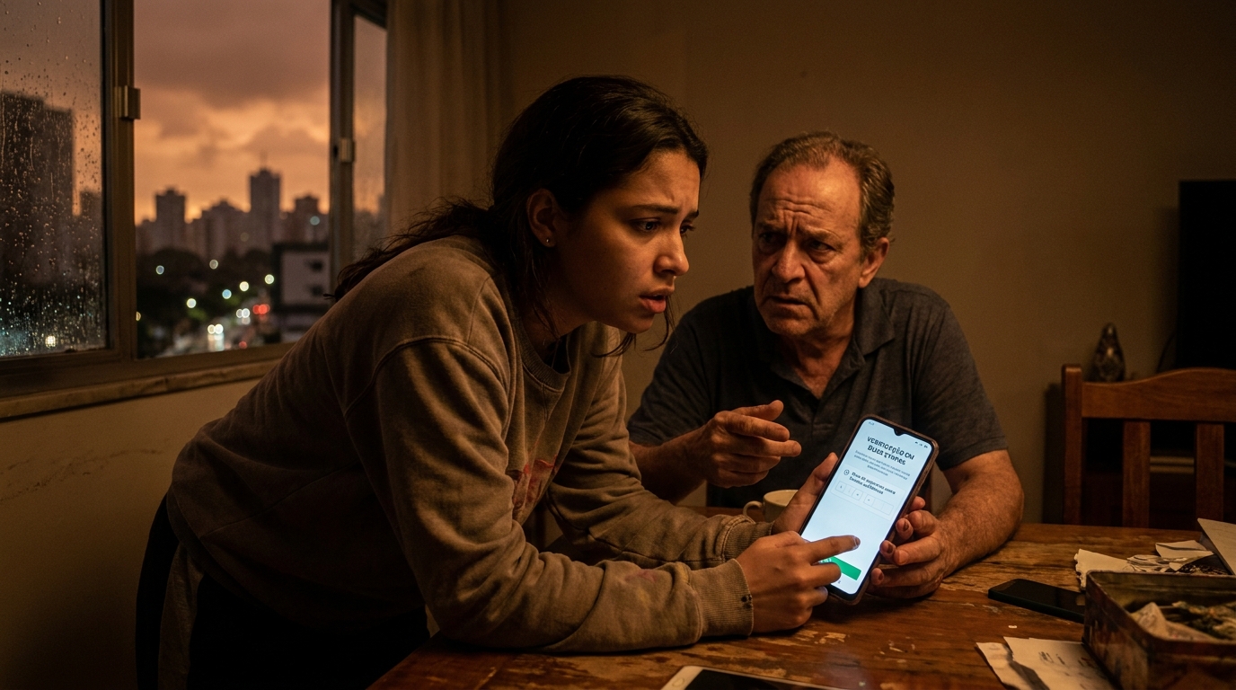 Celular exibindo aplicativo de banco com verificação de duas etapas e dicas de segurança contra fraudes acadêmicas