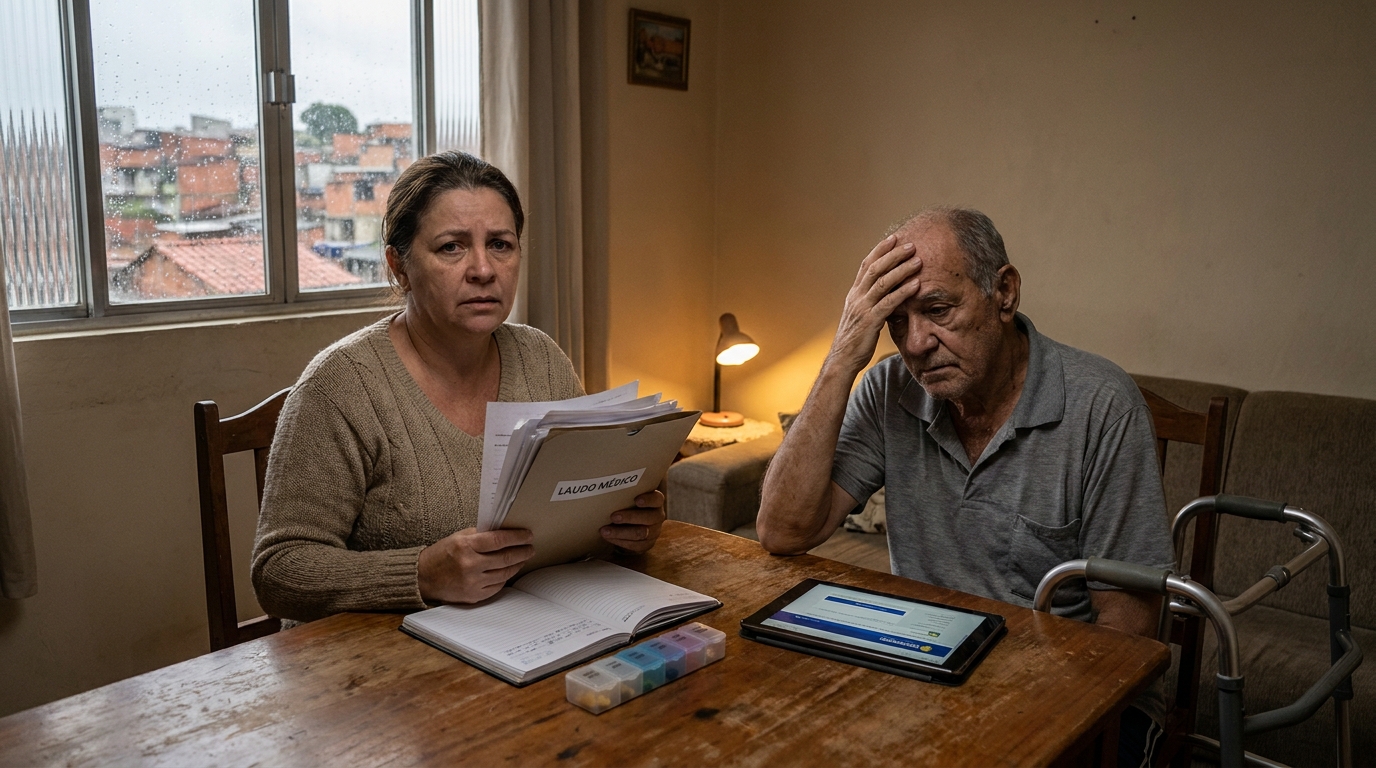 Dr. Oliveira, advogado criminal renomado, em escritório moderno e luxuoso com fundo azul gradiente - O Peso do CID e do Laudo Médico: Como Proteger seu Benefício do INSS Durante Tratamentos Graves