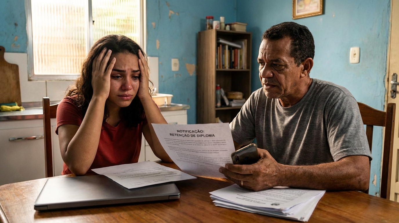 Dr. Oliveira, renomado advogado especialista em direito educacional, em escritório moderno e luxuoso com fundo azul gradiente - Retenção de Diploma por Inadimplência é Crime? Entenda o Constrangimento Ilegal e Seus Direitos